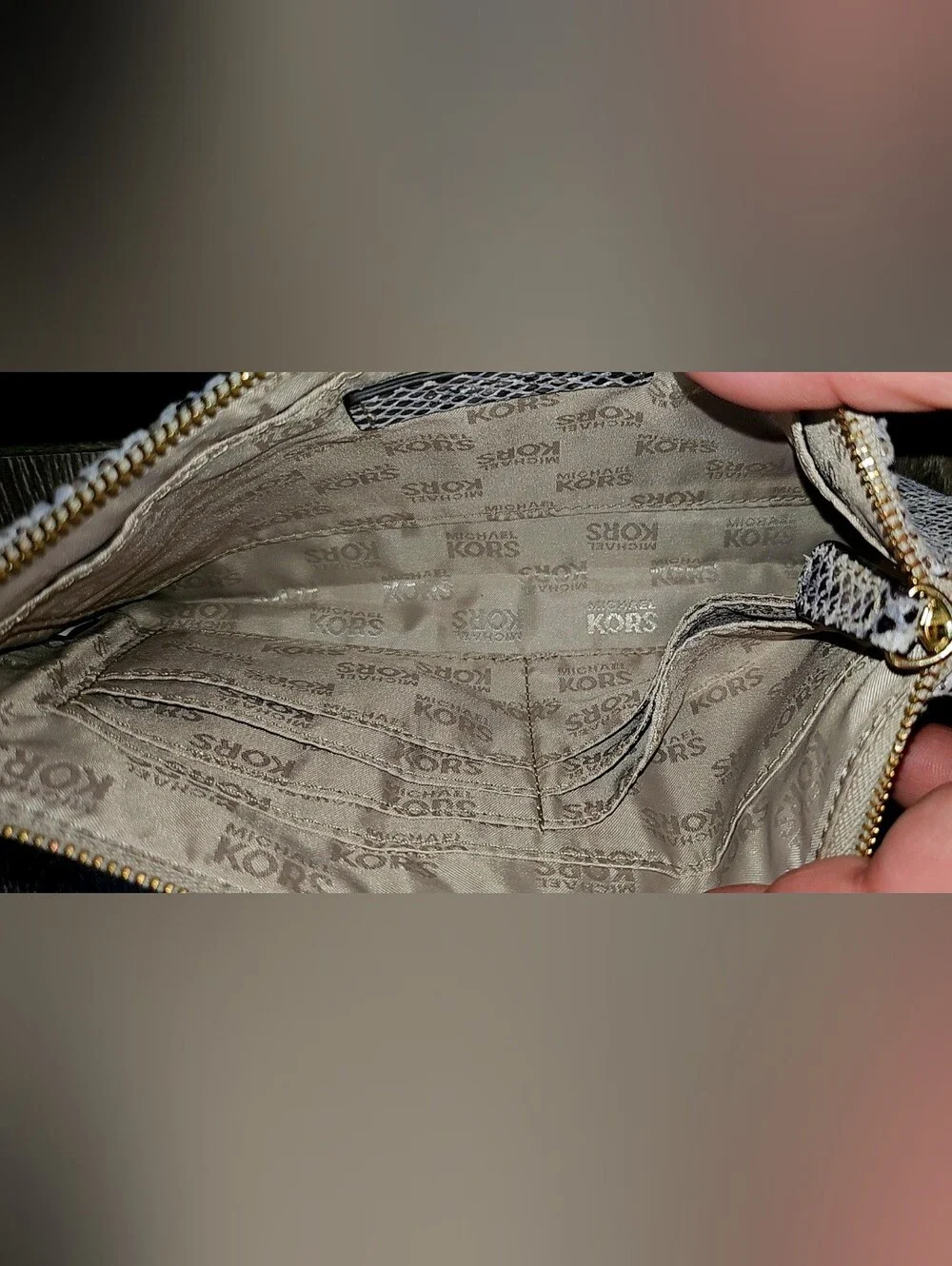Authentic Michael Kors Snakeskin Large Wristlet Wallet with gold logo